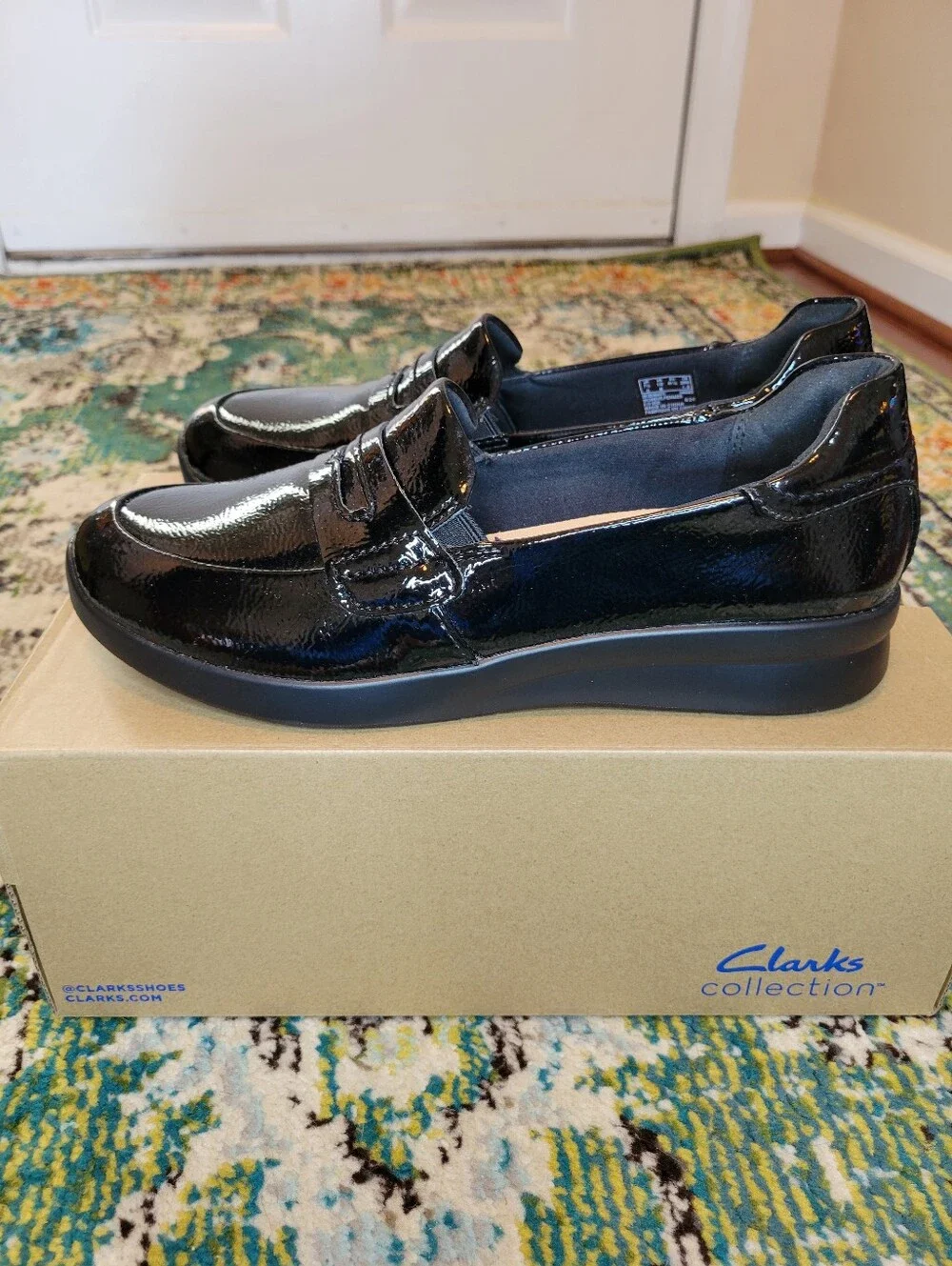 Clarks Ellowyn Penny Womens Moc Closed Toe Black Comfort Loafers, Size 10 Womens